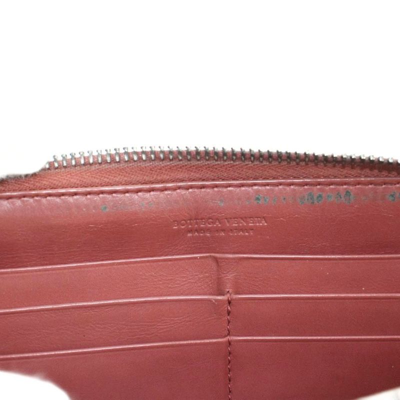 Bottega Veneta Intrecciato Wallet Leather Zip Around Logo Red