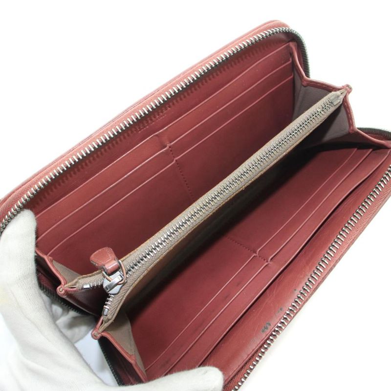 Bottega Veneta Intrecciato Wallet Leather Zip Around Logo Red