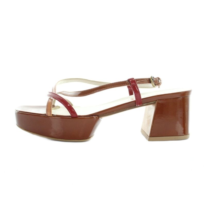 Miu Miu Miu Strap Sandals Thick Sole Logo Enamel Leather 37 24 cm Brown