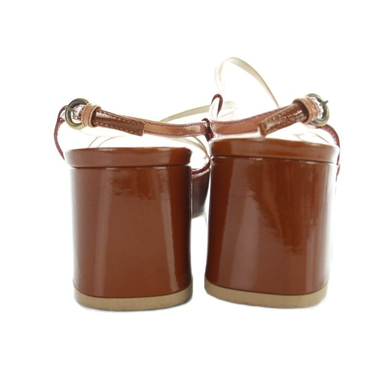 Miu Miu Miu Strap Sandals Thick Sole Logo Enamel Leather 37 24 cm Brown