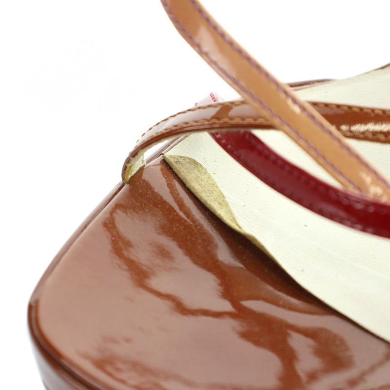Miu Miu Miu Strap Sandals Thick Sole Logo Enamel Leather 37 24 cm Brown