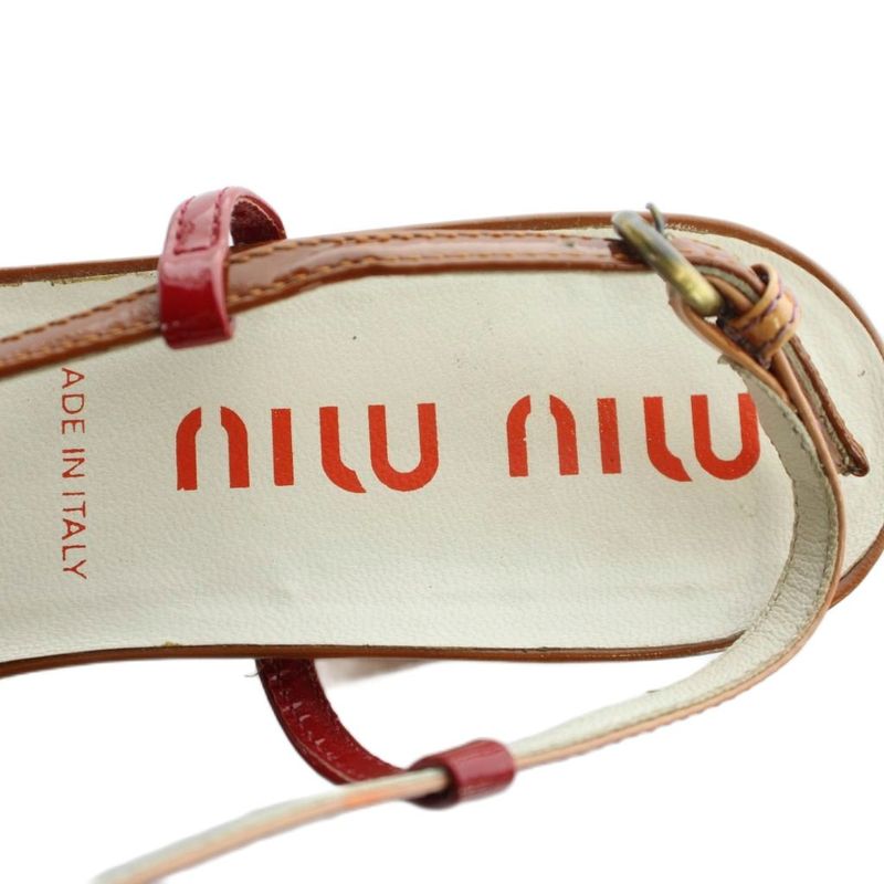 Miu Miu Miu Strap Sandals Thick Sole Logo Enamel Leather 37 24 cm Brown