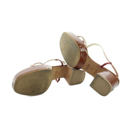 Miu Miu Miu Strap Sandals Thick Sole Logo Enamel Leather 37 24 cm Brown