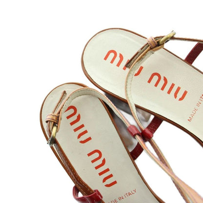 Miu Miu Miu Strap Sandals Thick Sole Logo Enamel Leather 37 24 cm Brown