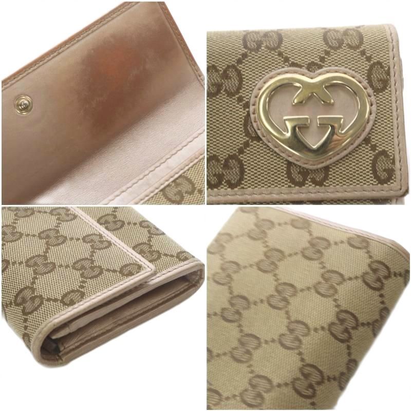 Gucci Brea Heart Wallet Bifold GG Canvas Beige 0959