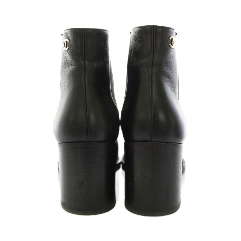 Chanel Side Gore Boots Short Leather CC Logo Vibram Sole 36c Black YT
