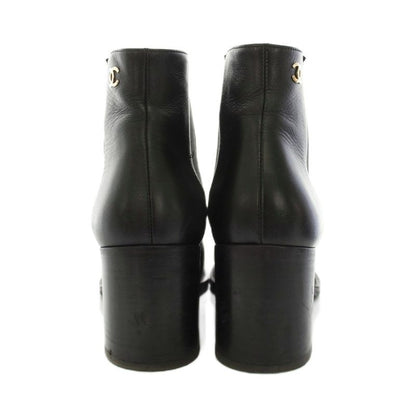 Chanel Side Gore Boots Short Leather CC Logo Vibram Sole 36c Black YT