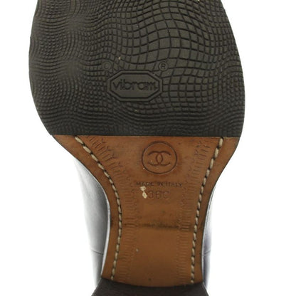 Chanel Side Gore Boots Short Leather CC Logo Vibram Sole 36c Black YT