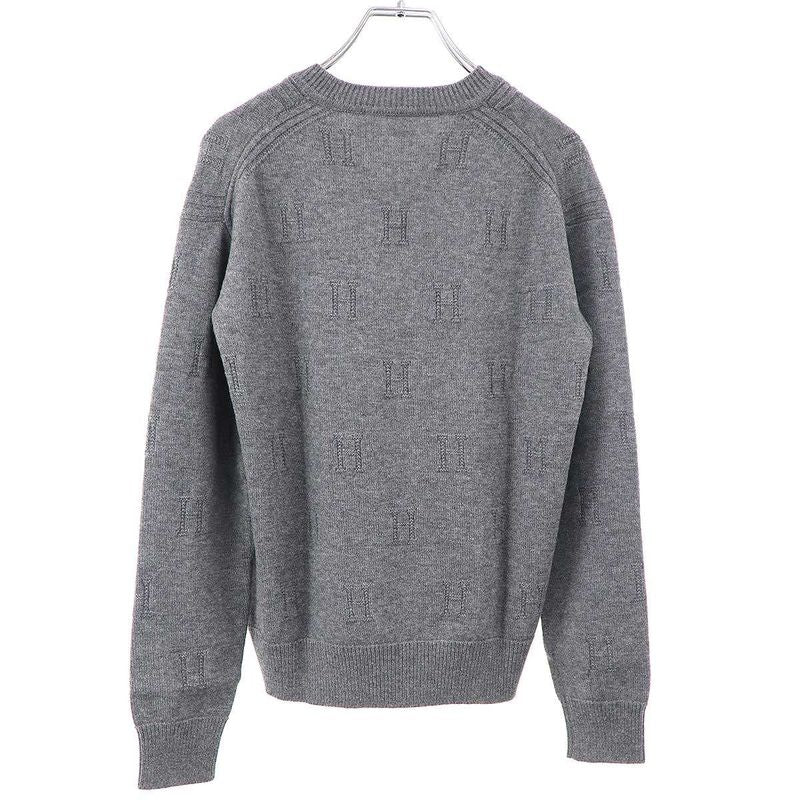 Hermes Hlogo Jacquard V-neck Knit Sweater Gray 34
