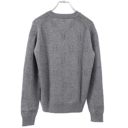Hermes Hlogo Jacquard V-neck Knit Sweater Gray 34