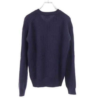 Hermes Hlogo Jacquard V-neck Wool Knit Sweater Navy 34