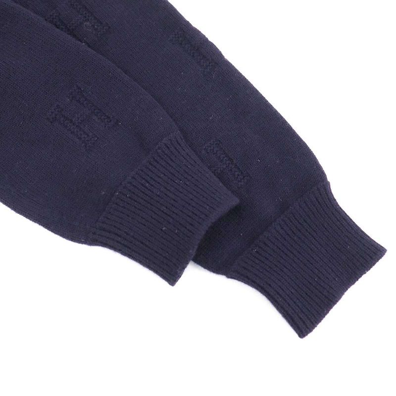 Hermes Hlogo Jacquard V-neck Wool Knit Sweater Navy 34