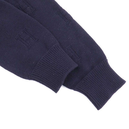 Hermes Hlogo Jacquard V-neck Wool Knit Sweater Navy 34