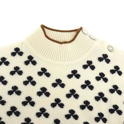 Hermes Series Button High Neck Clover Cashmere Knit Sweater Ivory 36