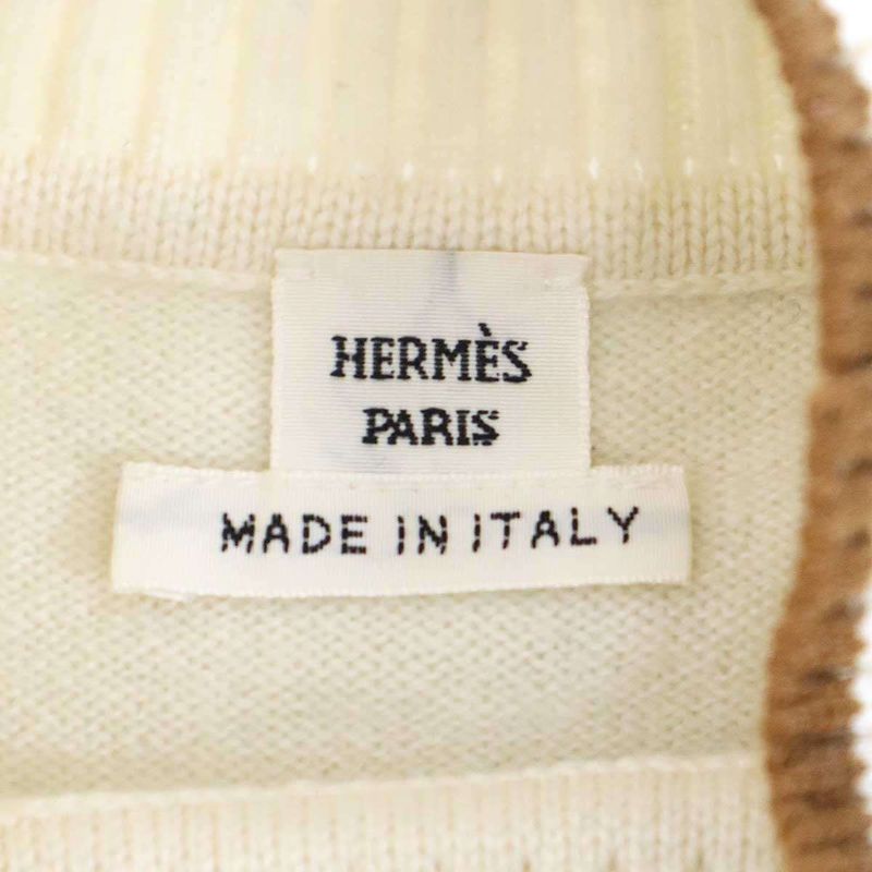 Hermes Series Button High Neck Clover Cashmere Knit Sweater Ivory 36
