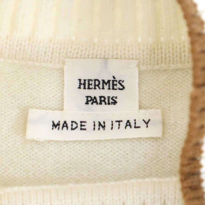Hermes Series Button High Neck Clover Cashmere Knit Sweater Ivory 36