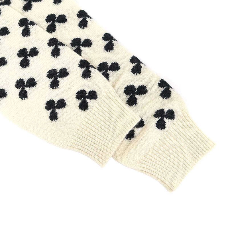 Hermes Series Button High Neck Clover Cashmere Knit Sweater Ivory 36