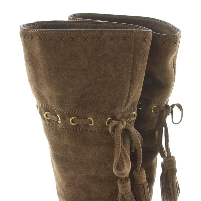 Saint Laurent Yves Long Boots Suede Tassel 35 Brown KU