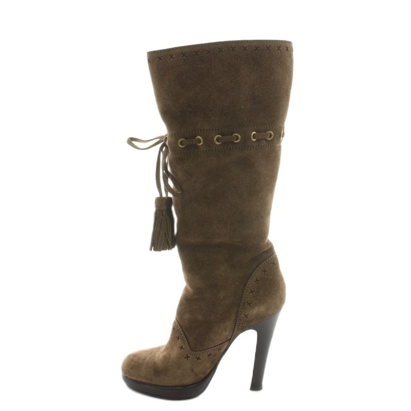 Saint Laurent Yves Long Boots Suede Tassel 35 Brown KU