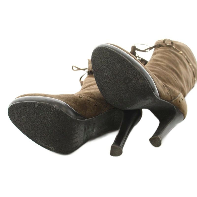 Saint Laurent Yves Long Boots Suede Tassel 35 Brown KU