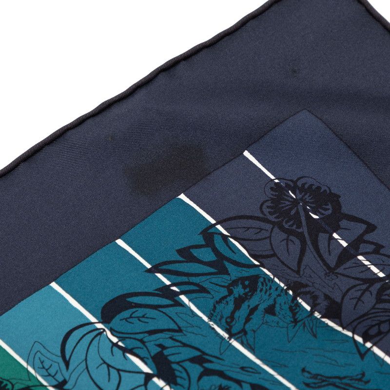 Hermes Carre 90 Jungle Love Scarf Large Green Navy Multicolor Silk