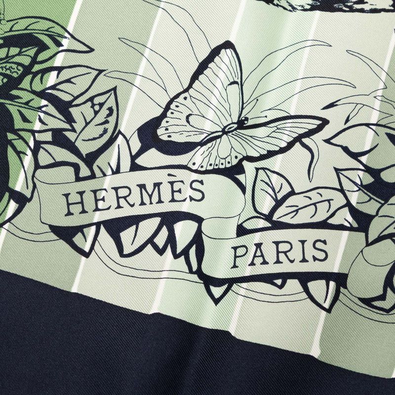 Hermes Carre 90 Jungle Love Scarf Large Green Navy Multicolor Silk