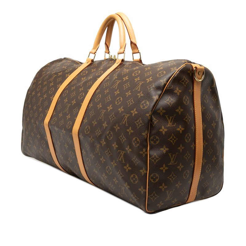 Louis Vuitton Monogram Keepall Bandouliere 60 Boston Bag 2-Way Brown Leather