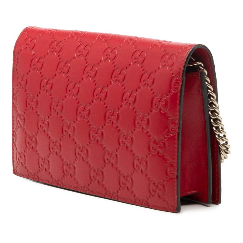 Gucci Ribbon Guccissima Chain Wallet Shoulder Bag Red Leather