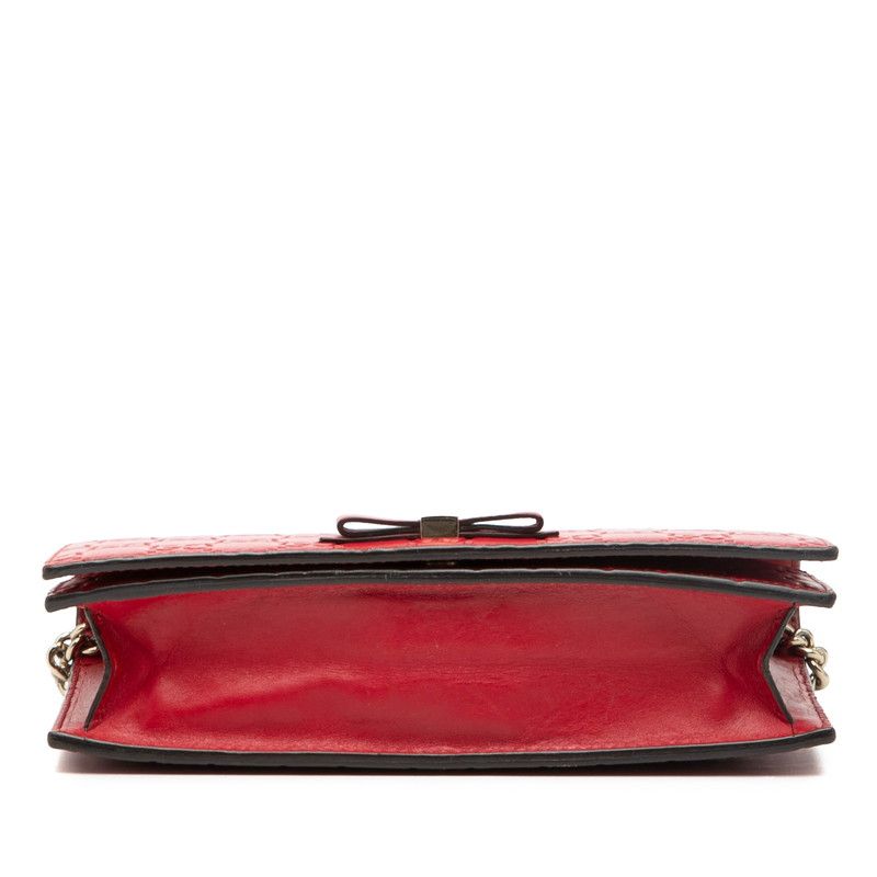 Gucci Ribbon Guccissima Chain Wallet Shoulder Bag Red Leather