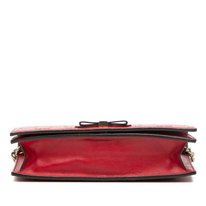 Gucci Ribbon Guccissima Chain Wallet Shoulder Bag Red Leather