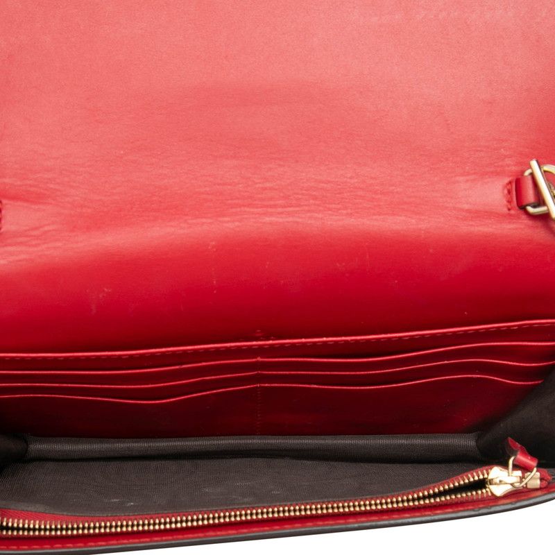 Gucci Ribbon Guccissima Chain Wallet Shoulder Bag Red Leather