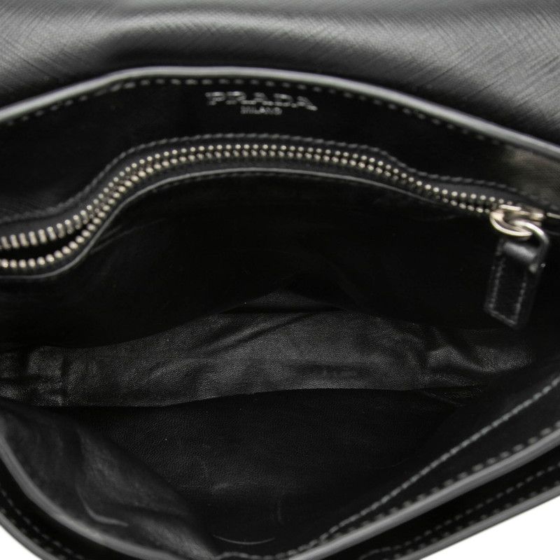 Prada Logo Shoulder Bag Black Saffiano Leather