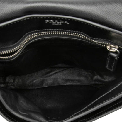 Prada Logo Shoulder Bag Black Saffiano Leather