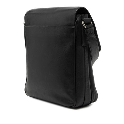 Prada Logo Shoulder Bag Black Saffiano Leather