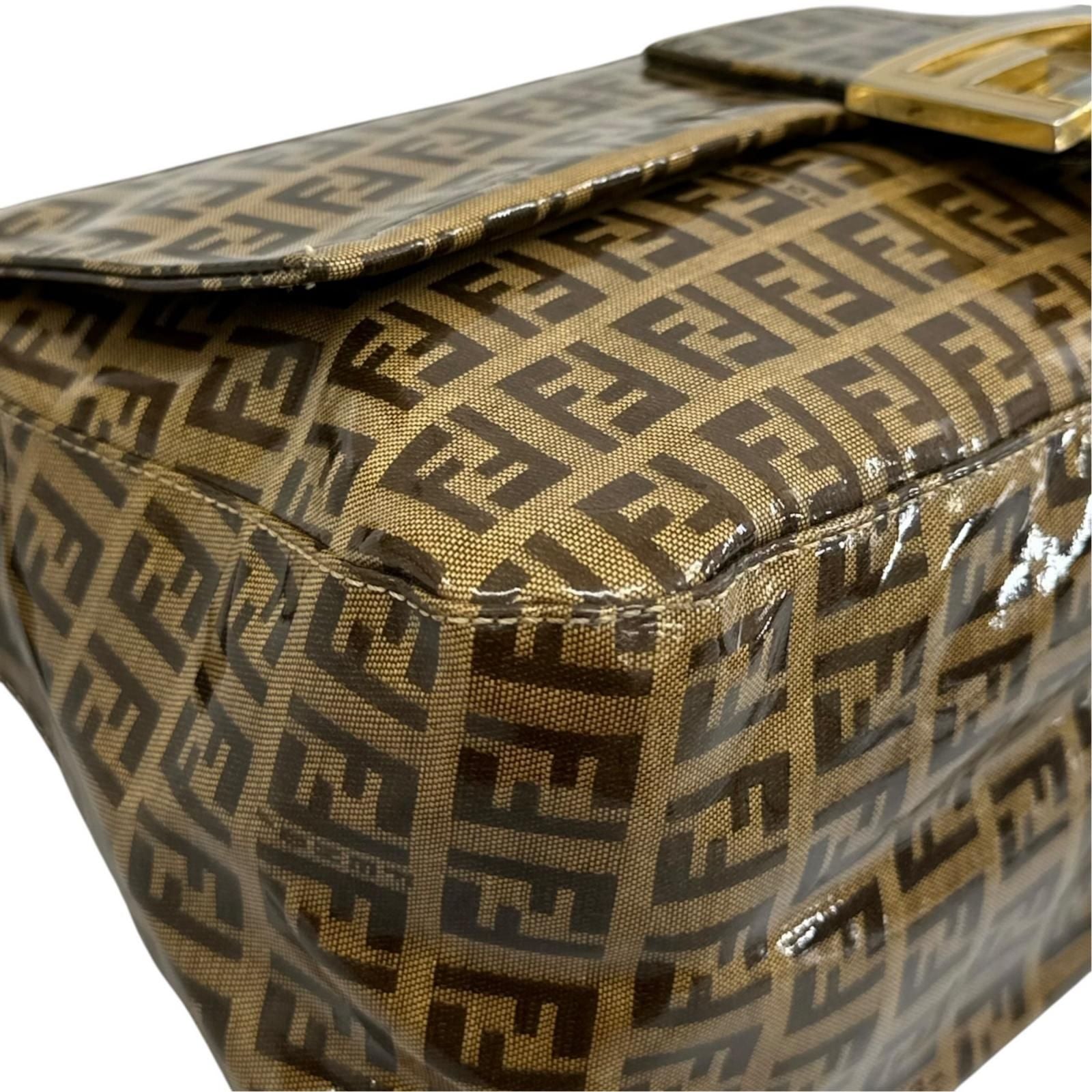 Fendi Zucchino Mamma Baguette Shoulder Bag Patent Brown — view 7