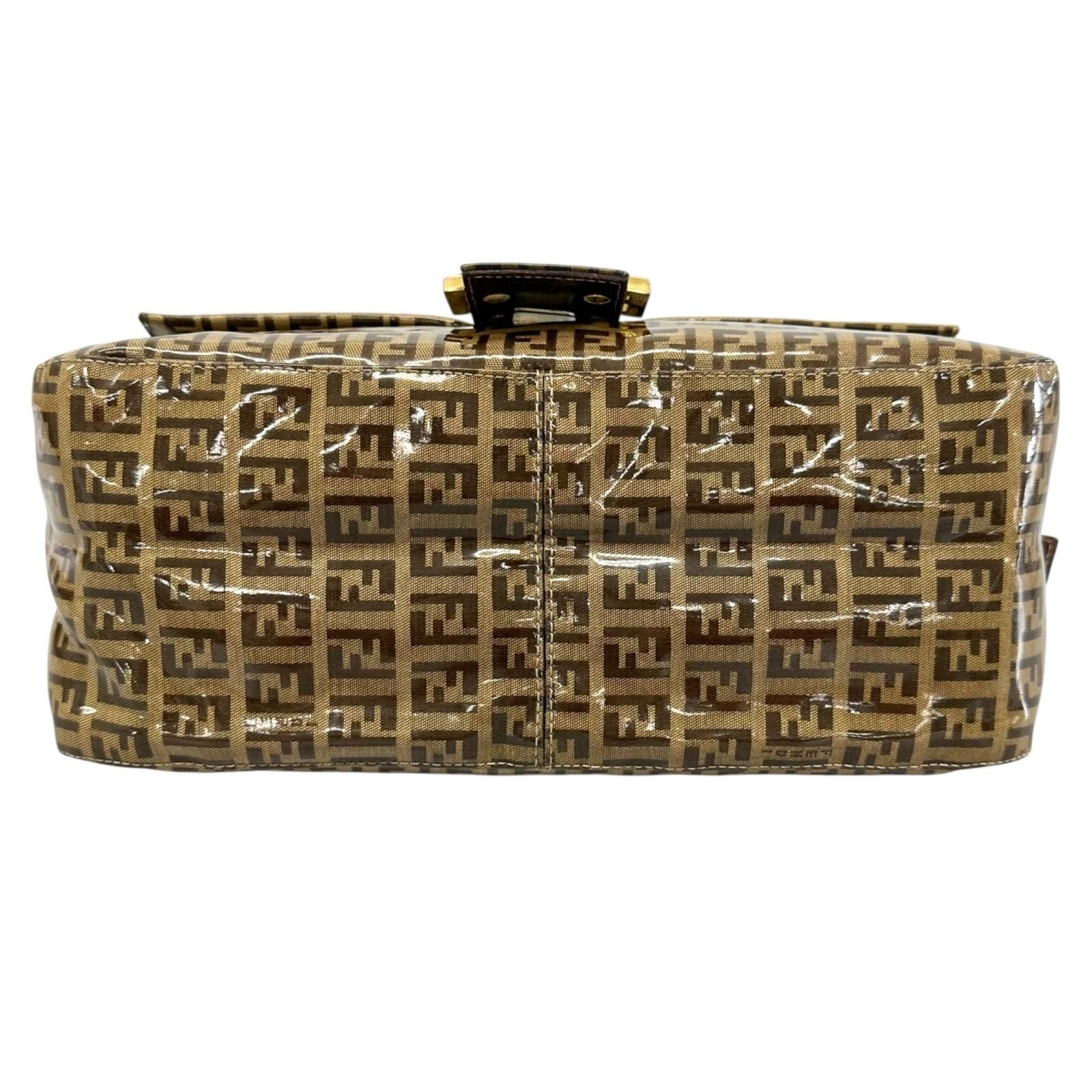 Fendi Zucchino Mamma Baguette Shoulder Bag Patent Brown — view 4