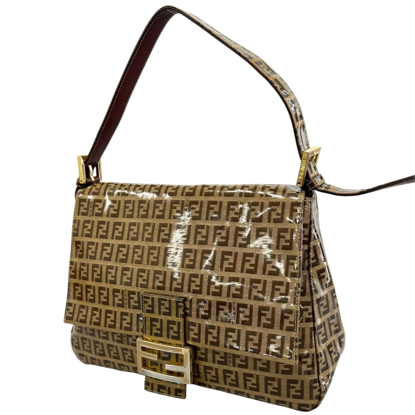 Fendi Zucchino Mamma Baguette Shoulder Bag Patent Brown — view 2