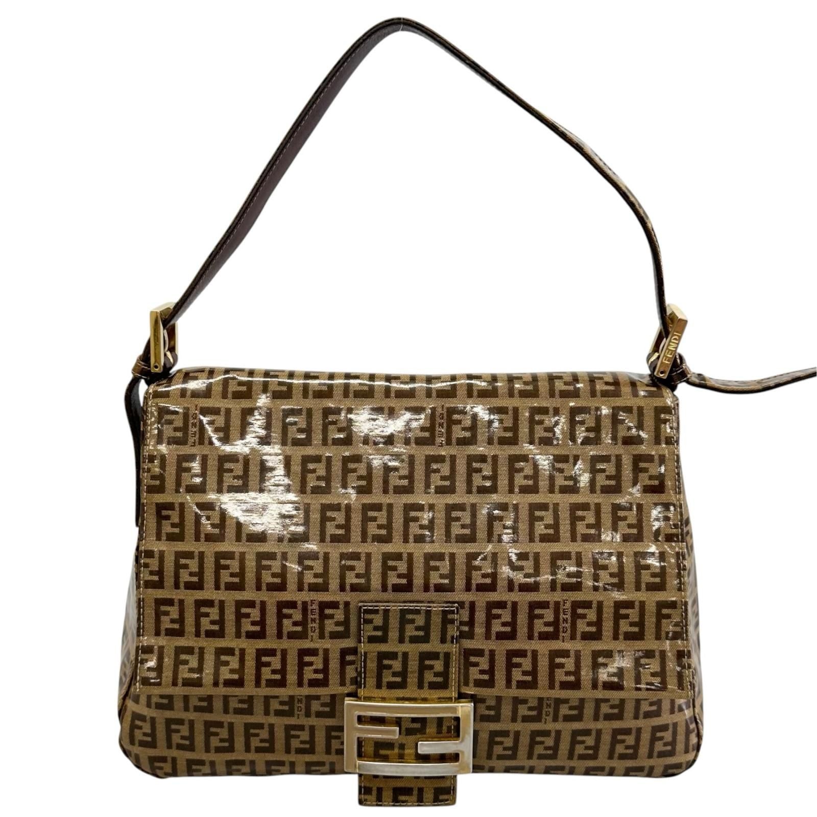 Fendi Zucchino Mamma Baguette Shoulder Bag Patent Brown