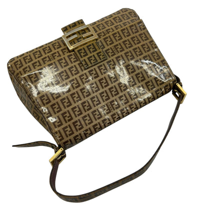 Fendi Zucchino Mamma Baguette Shoulder Bag Patent Brown — view 5