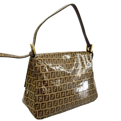 Fendi Zucchino Mamma Baguette Shoulder Bag Patent Brown — view 3