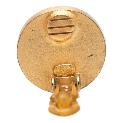 Chanel Logo Earrings Gold Beige Plated Leather