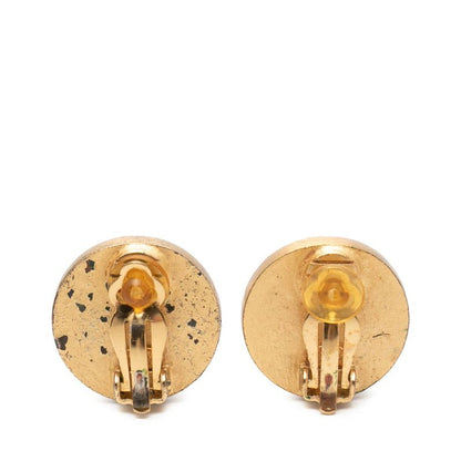 Chanel Logo Earrings Gold Beige Plated Leather