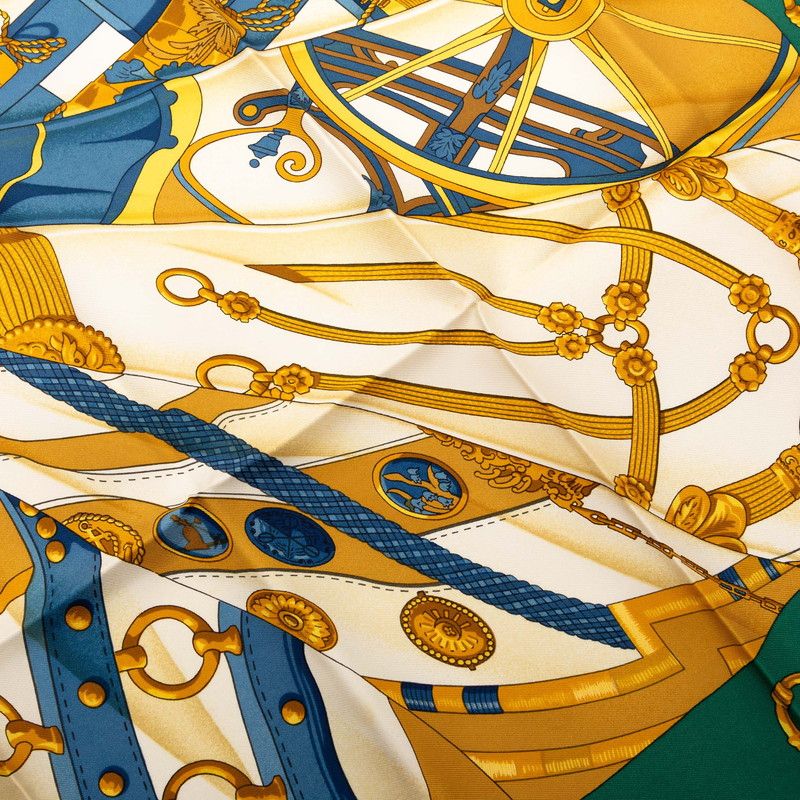 Hermes Carre 90 Soleil de Soie Silk Sun Scarf Large Green Beige Multicolor