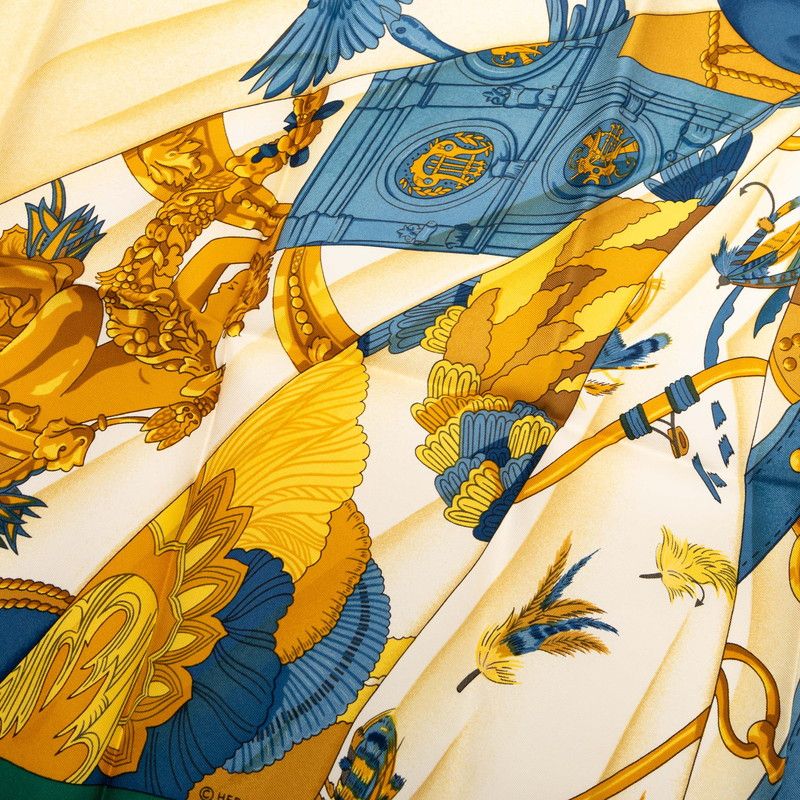 Hermes Carre 90 Soleil de Soie Silk Sun Scarf Large Green Beige Multicolor