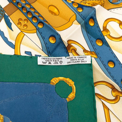 Hermes Carre 90 Soleil de Soie Silk Sun Scarf Large Green Beige Multicolor