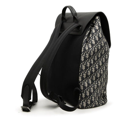 Dior Trotter Oblique Logo Jacquard Backpack Black Gray Leather Fabric