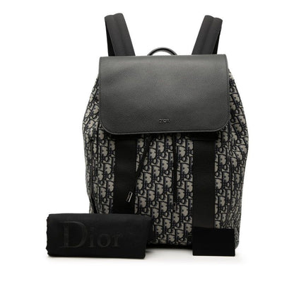 Dior Trotter Oblique Logo Jacquard Backpack Black Gray Leather Fabric