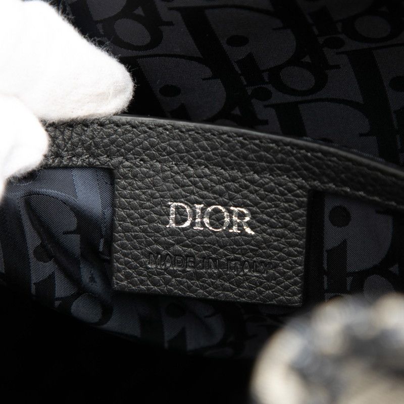 Dior Trotter Oblique Logo Jacquard Backpack Black Gray Leather Fabric