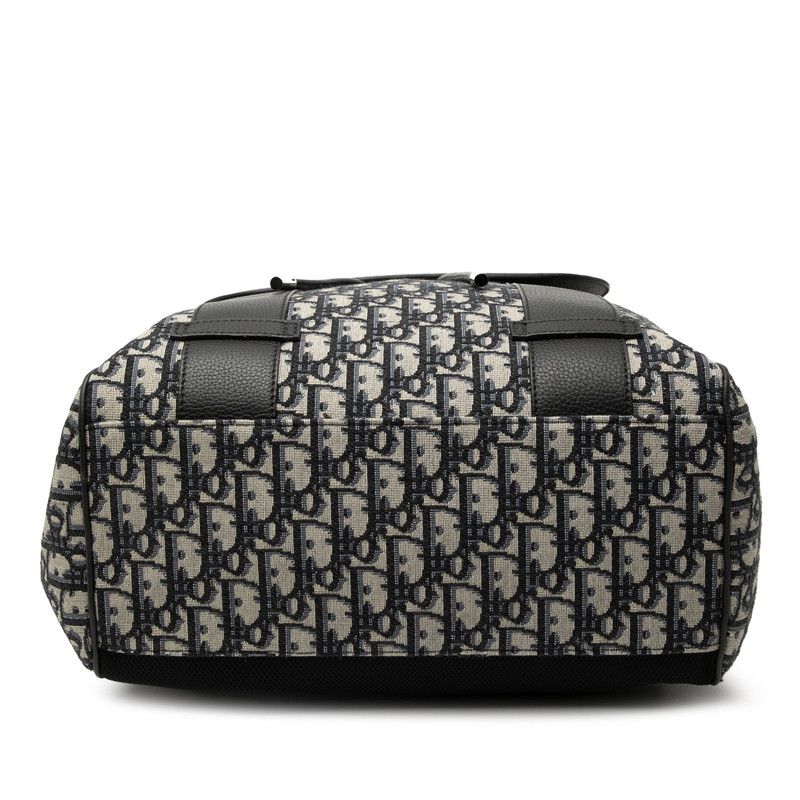 Dior Trotter Oblique Logo Jacquard Backpack Black Gray Leather Fabric
