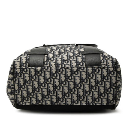 Dior Trotter Oblique Logo Jacquard Backpack Black Gray Leather Fabric